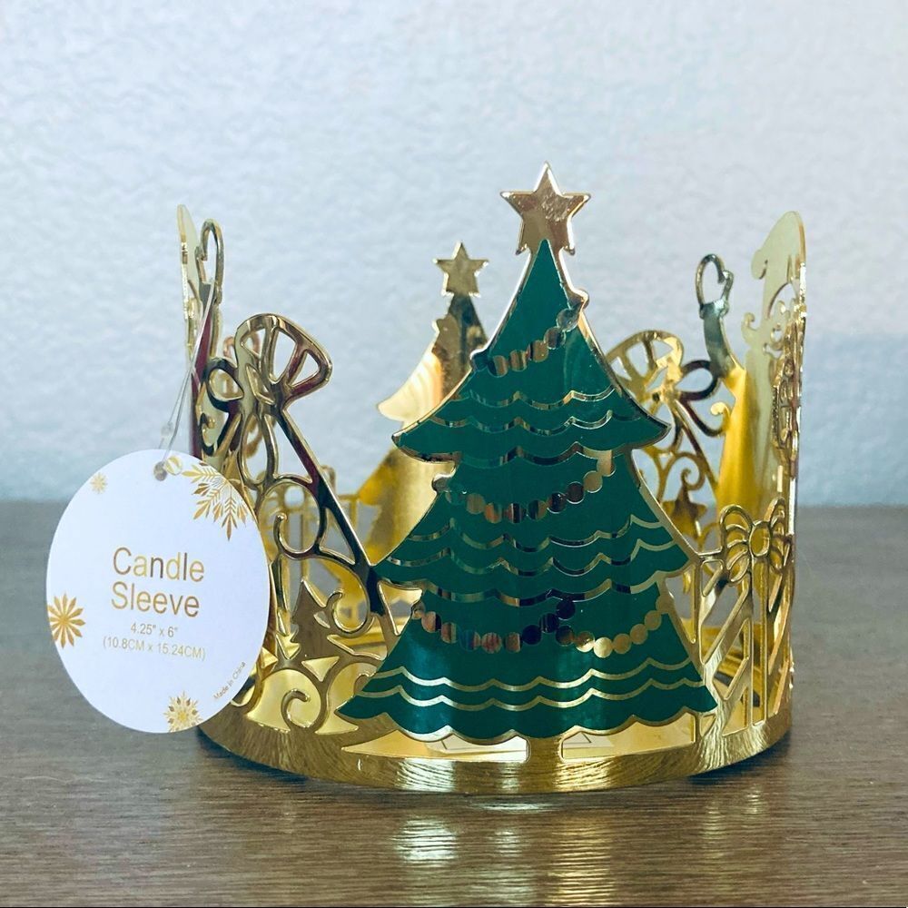 NWT Christmas Tree & Santa Cutout Candle Holder Sleeve